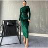 Spring Autumn Women Evening Dress Long Sleeves Slim Fit Party Dress Fishtail Hem Velvet O Neck Prom Cocktail Long Dress