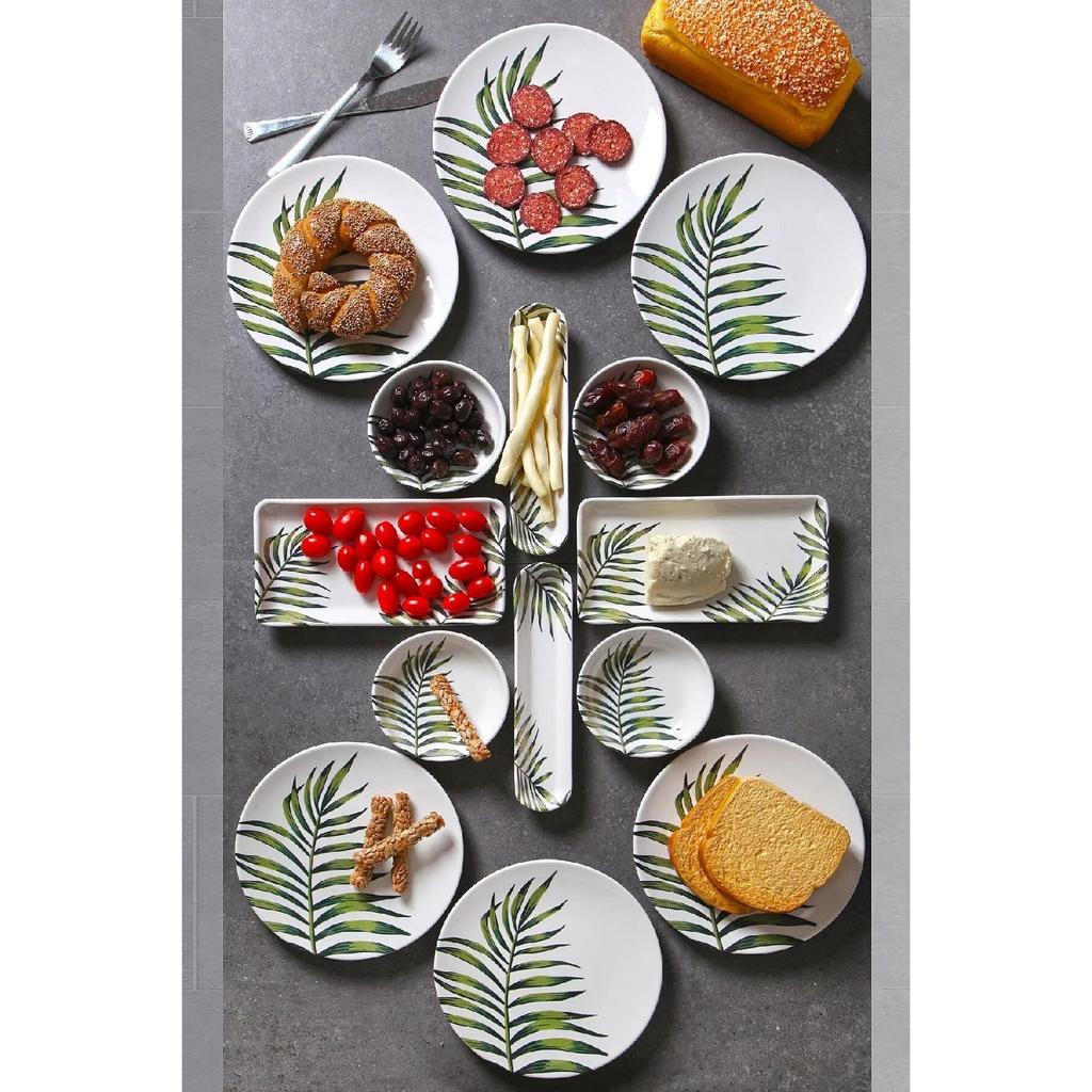 14 Piece Handmade Mountain Palm Pattern Breakfast Set For 6 People - Luxury Breakfast Presentation Set