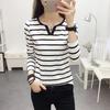 Women Casual V Neck Loose Striped Print Long Sleeve Tops