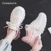 Fashion Comemore Thick Bottom Shoes Women 2025 Autumn Thick Mesh Breathable New Casual Gradient White Shoe Women's Sneakers Running Pink