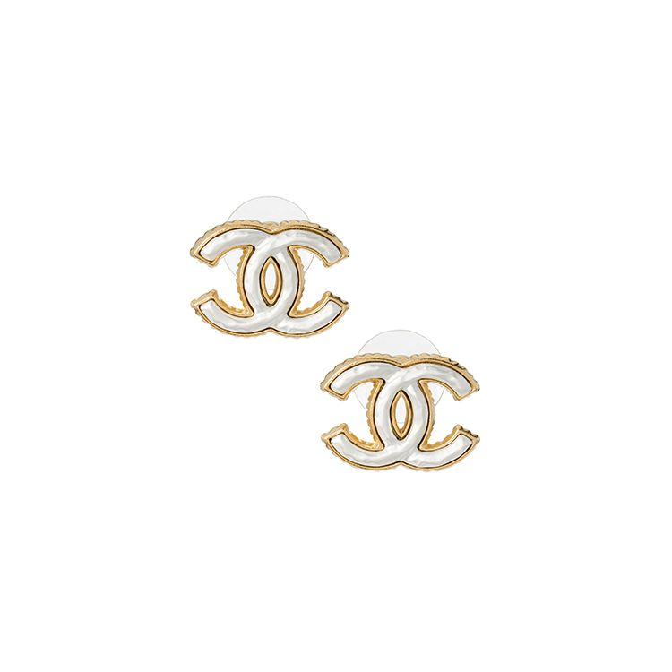 Chanel Серьги-гвоздики с металлическим логотипом Double C для женщин Белый ABB004-B13471-NP302