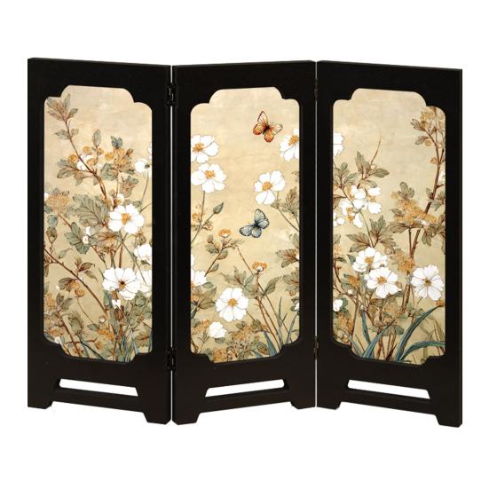 Мини Цветочный Складной Экран Рустик 3 Панели Перегородки для Комнаты Китайский Стиль Винтажный Настольный Складной Экран Фэн-шуй Украшения для Дома Офиса Декора Стола