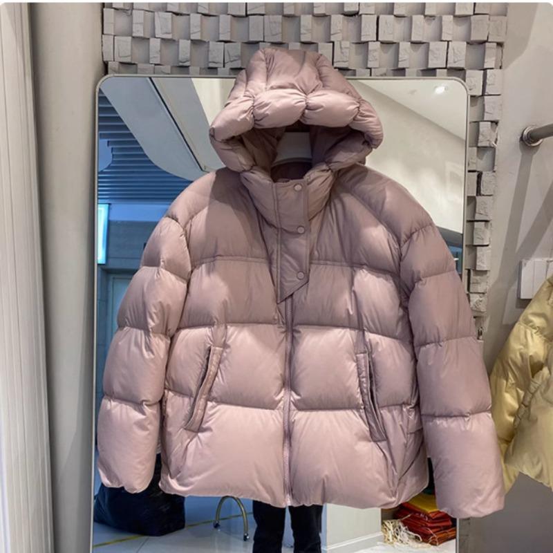 Женский зимний пуховик новый короткий с капюшоном куртка-хлеб утиный пух модная универсальная теплая куртка