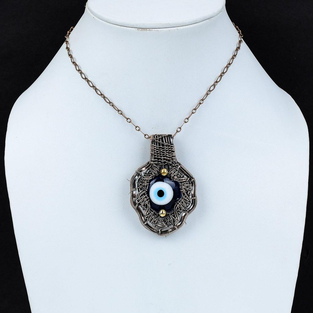 Синий цвет кулон от сглаза, медная проволока, обернутая кулоном, ручная работа, проволочная бижутерия, дизайнерский кулон, подарок для него, драгоценные камни, медные украшения