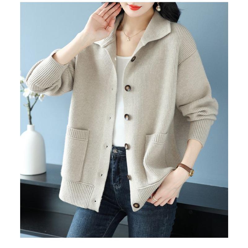 Turtleneck Knitted Sweater Cardigan for Women Autumn and Winter Fashion New Style Lapel Outer Solid Color Versatile Jacket