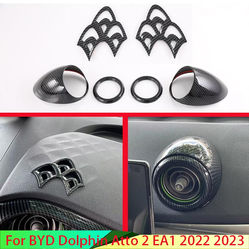 For BYD Dolphin Atto 2 EA1 Carbon Fiber Style Air Vent Outlet Cover Dashboard Trim Bezel Frame Molding Garnish