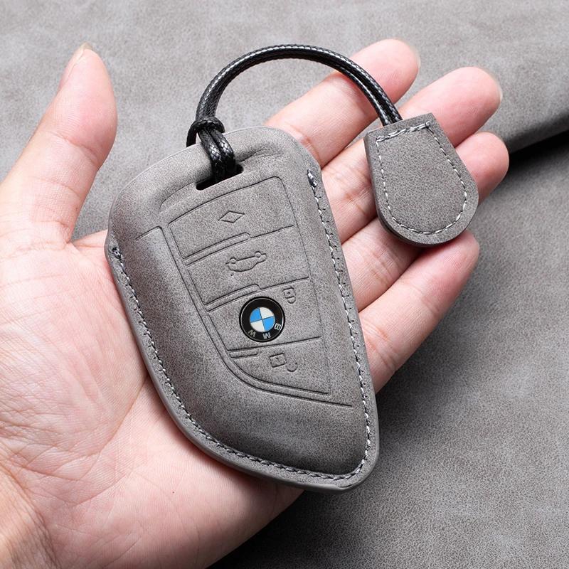 KWYP9 Hot 2025 Suede Leather Car Key Case Cover Shell Fob For BMW X1 X3 X5 X6 X7 1 3 5 6 7 Series G20 G30 G11 F15 F16 G01 G02 F48 Acce