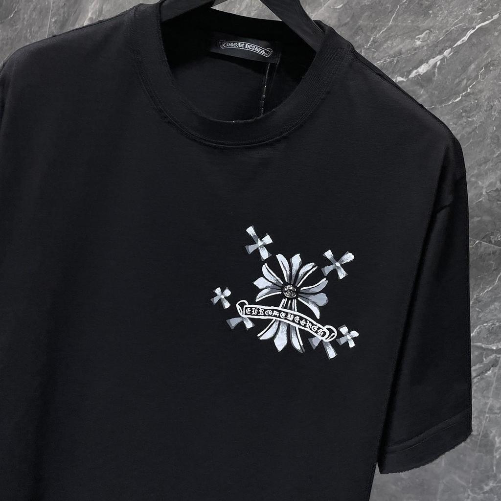 8931 CHROME HEARTS Лето 2026 Новая Высококачественная Хлопковая Круглый Вырез Свободная Большого Размера Мужская и Женская Футболка Футболка для Пары