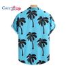 Мужская рубашка с коротким рукавом Lake Blue Big Black Coconut Tree Print, мужская рубашка, лето 2025, новинка