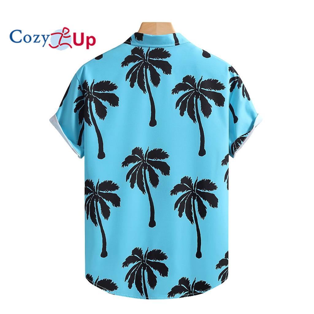 Мужская рубашка с коротким рукавом Lake Blue Big Black Coconut Tree Print, мужская рубашка, лето 2025, новинка
