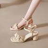 Fashion Fairy Style Fashion Square Toe Women Sandals Elegant Leather Pleated Ankle Buckle Strap Thick High Heels Party Wedding Shoes