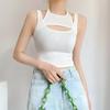 Asymmetrical Crop Top Y2k E-girl Hollow Out Knitted Corset Top Sleeveless O Neck Mini Vest Basic Casual Sporty Summer