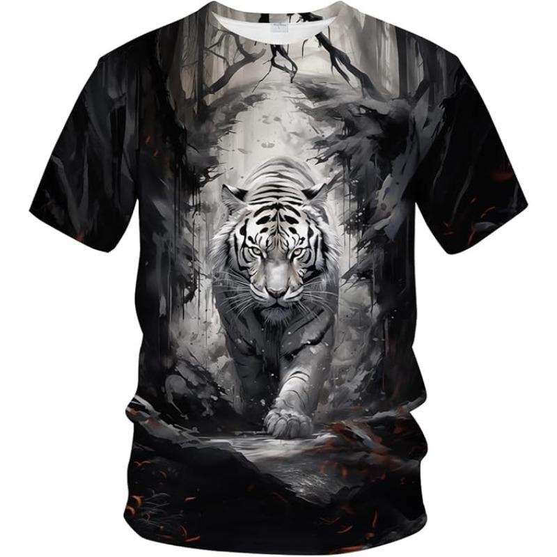 Мужская летняя 3D футболка Модная повседневная свободная с принтом животного тигра с круглым вырезом и коротким рукавом
