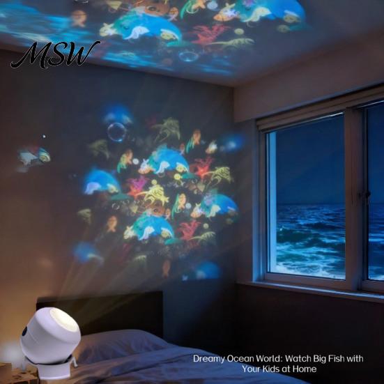 Wall And Ceiling Projection Lamp Star Projector Night Light with 360 Degree Rotating, Ocean Mood for Bedroom, Dynamic LED Sky Adjustable Focus Dimming