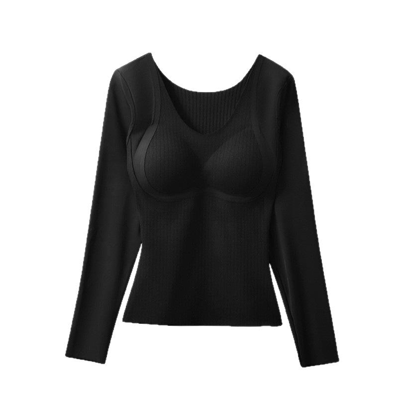 VANBARIS Women's Plus Size Warm Fleece Base Layer Top with Chest Pads