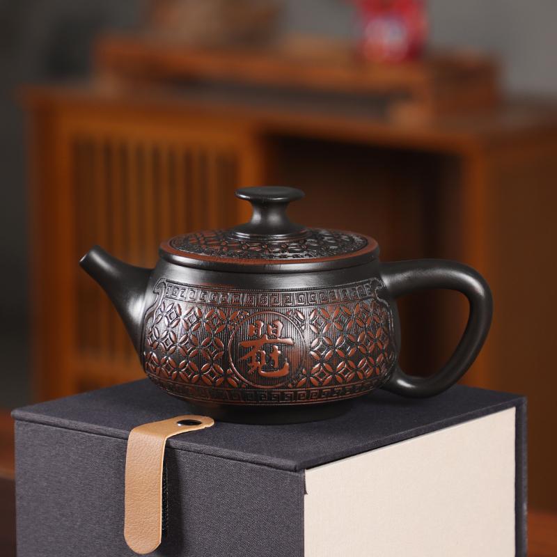 285 мл Фиолетовый Керамика Винтажный Ручной Работы Чайник Керамический Резной Чайник Кунг-Фу Одиночный Чайник Пуэр Чайные Наборы Для Заваривания Чайника Китайский Чайник