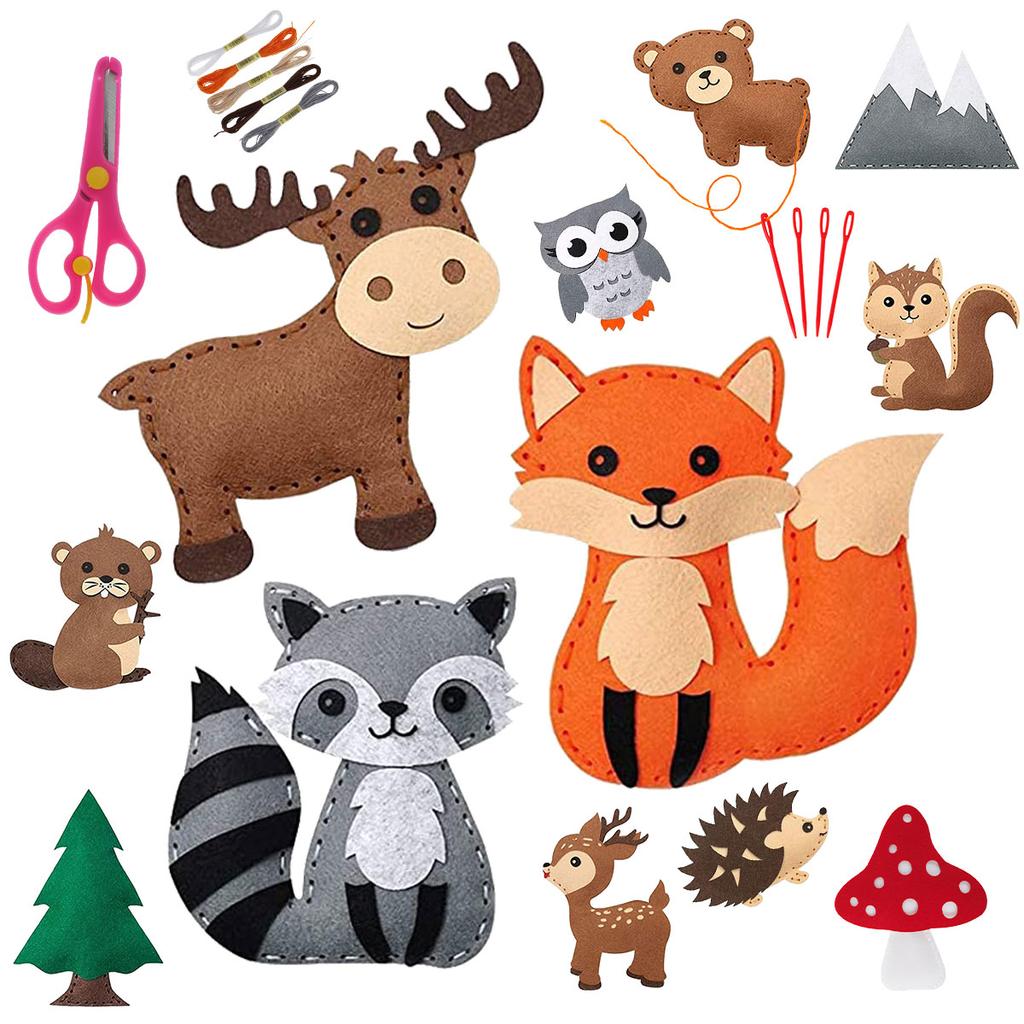 Felt Animals Sewing Kit Kids  Educational Animal Sewing Felt Toy Craft DIY Sewing Felt Plush Animals for Beginners Educational