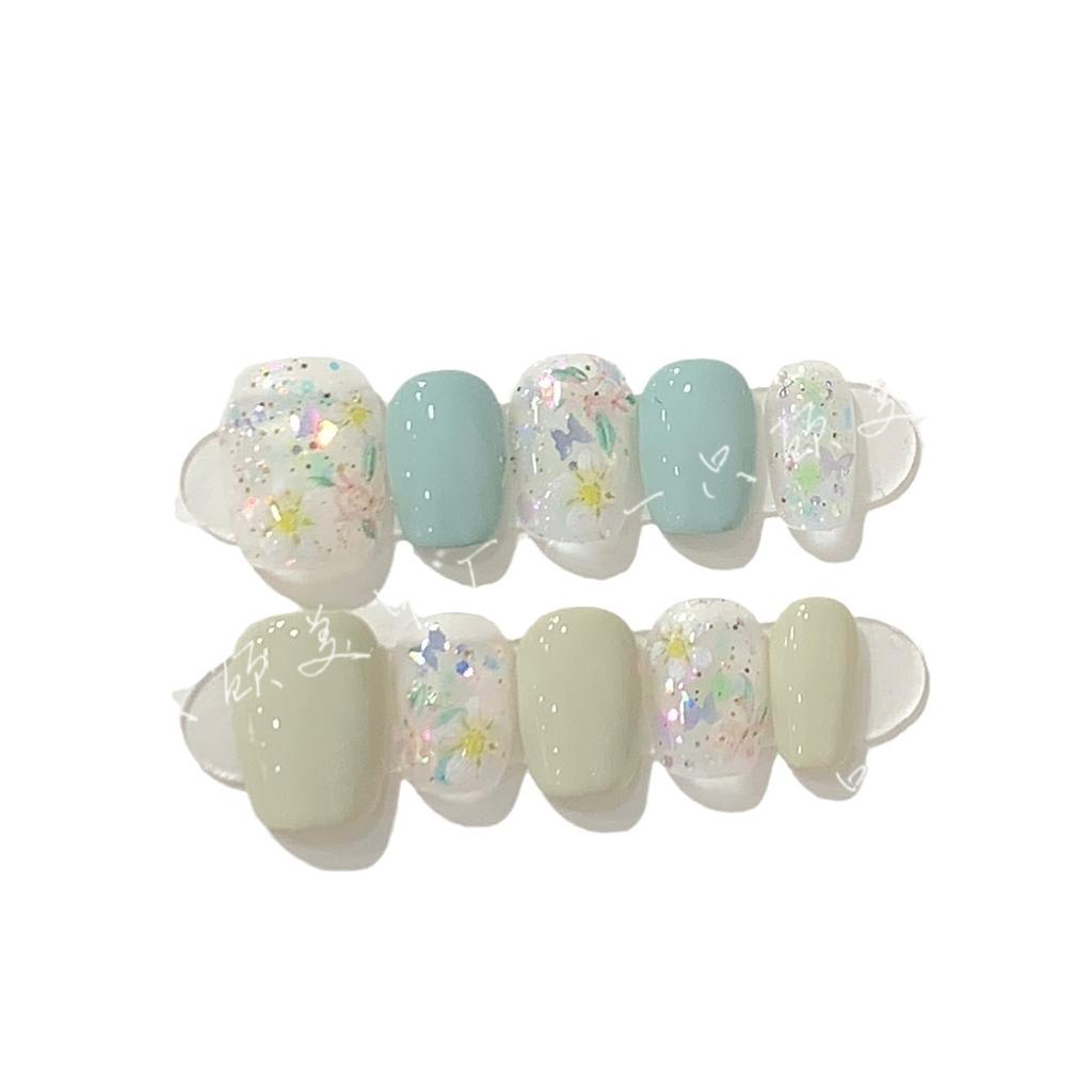 Spring and Summer Dopamine Mint Mambo Butterfly Ice Cream Small Short Nail