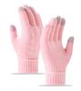 Winter Warm Knitted Gloves Fleece Lined Thick Touchscreen Cycling Flat Knit Gloves Solid Color Premium Black