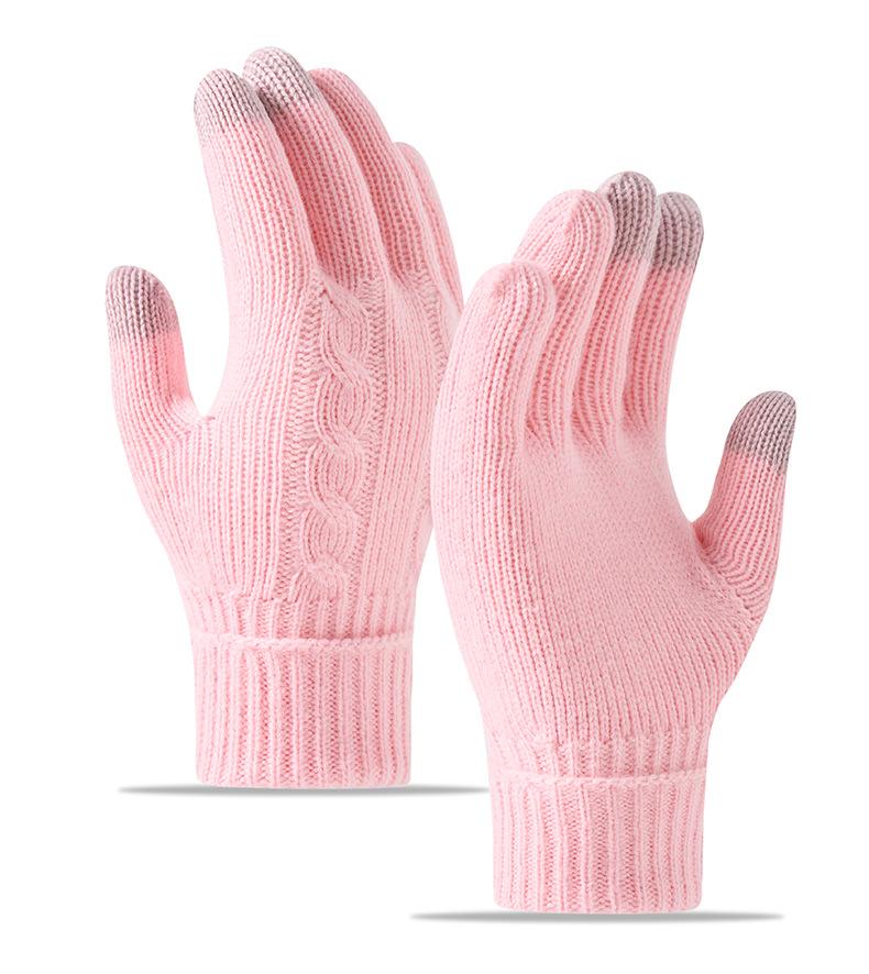 Winter Warm Knitted Gloves Fleece Lined Thick Touchscreen Cycling Flat Knit Gloves Solid Color Premium Black