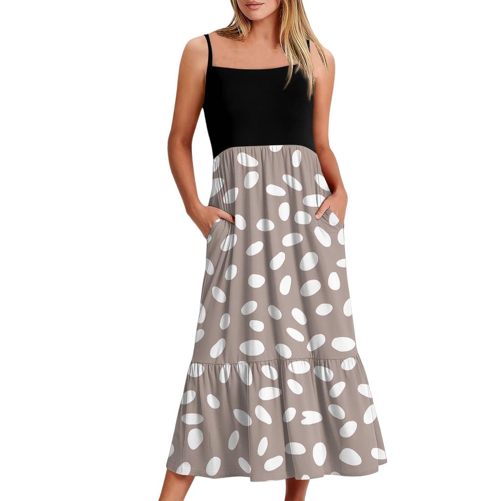 Women's Long Beach Casual Elegant Spaghetti Strap Maxi Dress Floral Low-key Flowing Bohemian Dress