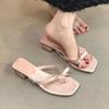 Women's Shoes New Square Toe Women's Slippers Summer Bow Tie Solid Outdoor Casual Chunky Heels Slippers Zapatillas Mujer