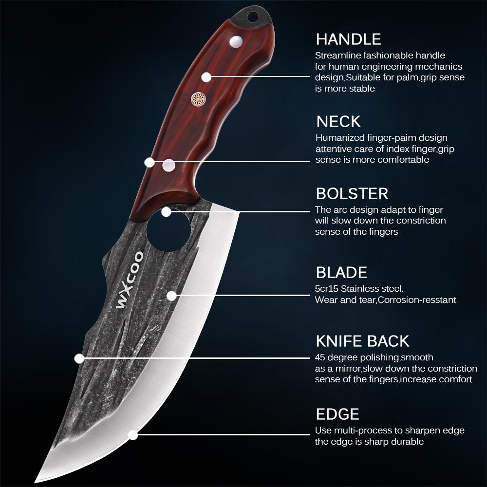 Профессиональный поварской нож из кованой нержавеющей стали, обвалочный нож, кухонные ножи, многофункциональный нож для нарезки мяса с чехлом