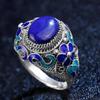 Классические Изысканные Кольца Клуазонне с Цветком из Синего Лазурита для Женщин, Винтажная Эмаль в Дворцовом Стиле, Свадебные Ювелирные Изделия
