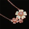 Ретро корейский стиль розовое золото платина синий белый бриллиант три пять лепестков персиковый цвет женское ожерелье