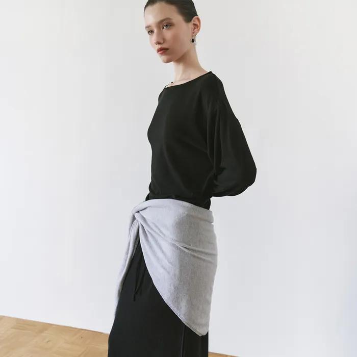 SIAC3149 Wool Knit Shawl Muffler_Light gray