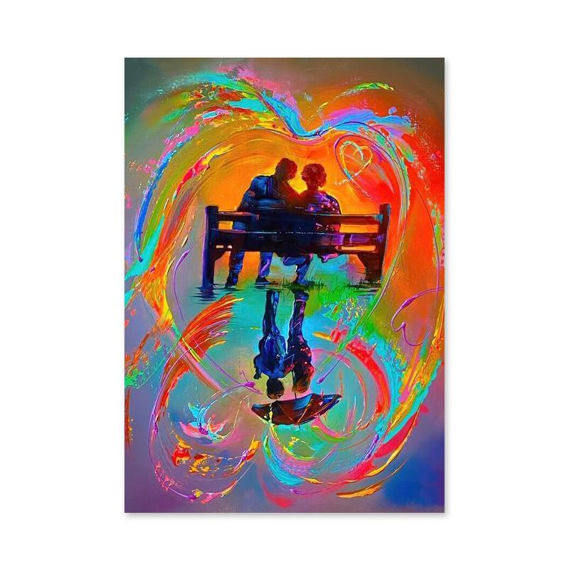 Акварель Радуга Дождь Любители Холста Картины Абстрактные Граффити Искусство Пары Обниматься Настенная Картина для Гостиной Домашний Декор