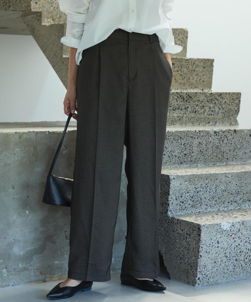 [AMERICAN HOLIC] "Bi-Bi-Bi" Tweed Straight Wide-Leg Pants Center Press Women's M Brown