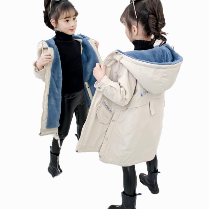 Girls Autumn and Winter Clothes Korean Style Children's Clothing Plus Velvet Coat Parka Coat