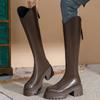 Винтажные зимние женские сапоги до колена, модные длинные сапоги на молнии, туфли на квадратном каблуке Largas De Mujer