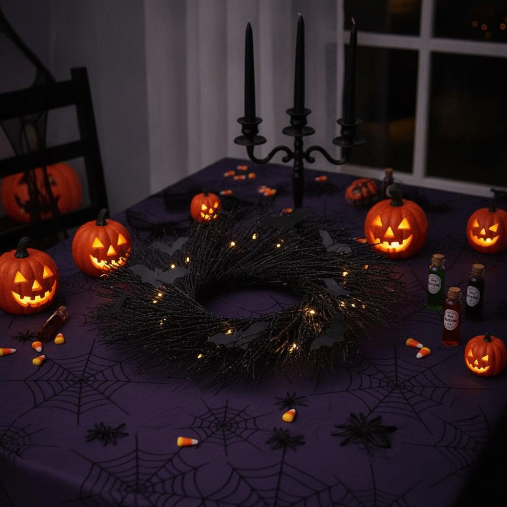 Dark Style Halloween Hanging Garland with Bat Front Door Bat Garland Spooky Halloween Wreath Bar
