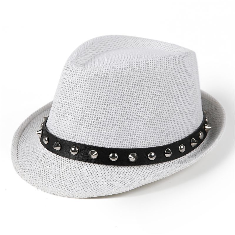 Hat Women's Summer Fashion British Top Hat Breathable Sunshade Hat Riveted Jazz Hat Men's Straw Weaving Small Hat
