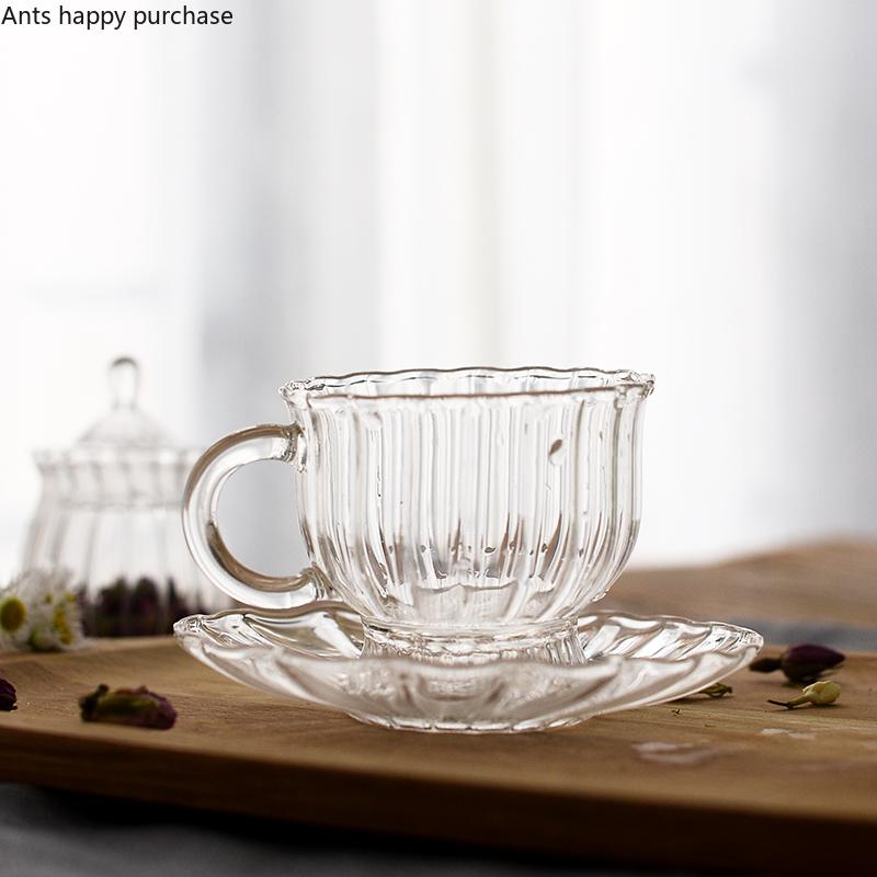 High Temperature Resistance Glass Saucer Flower Tea Mug Living Room Transparent Afternoon Tea Cup with Cup and Saucer Teaware