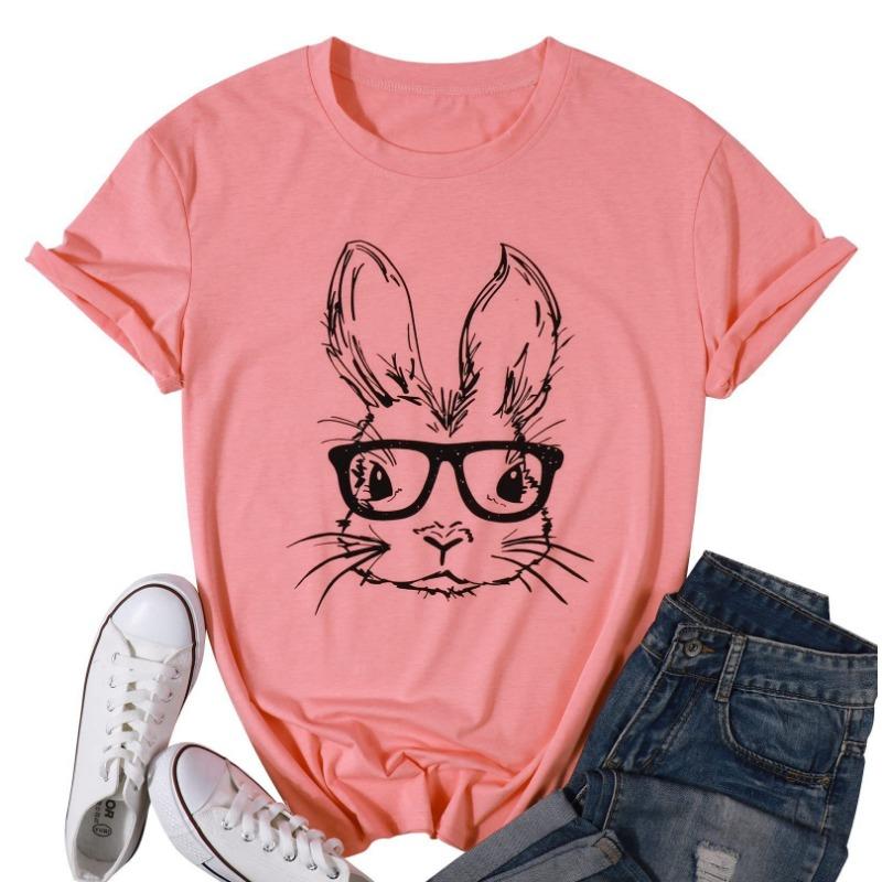 Летний топ с круглым вырезом и принтом 3D кролика, модные повседневные женские футболки с короткими рукавами