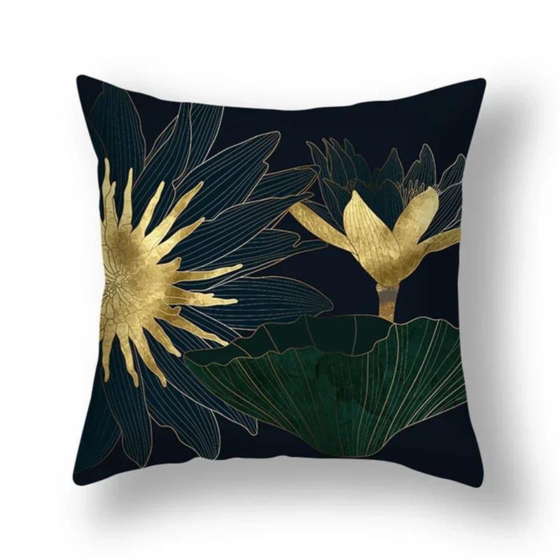 35/40/45CM Ginkgo Biloba Polyester Cushion Cover Waist Pillow Case Black Golden Leaves Living Room Chair Sofa Home Decoration