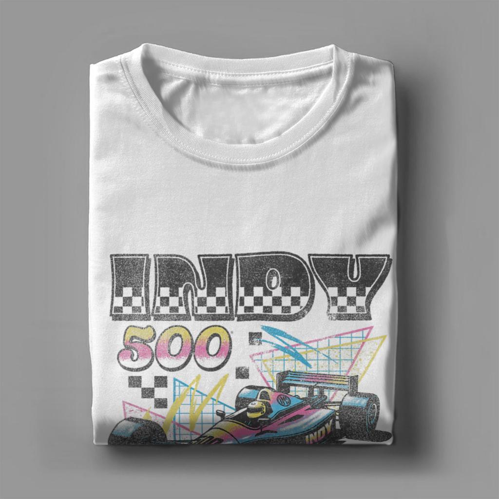 Men T-Shirt Indianapolis Motor Speedway Unique Cotton Tee Short Sleeve 90's Vibes Retro Poster T Shirt Merch Graphic Printed