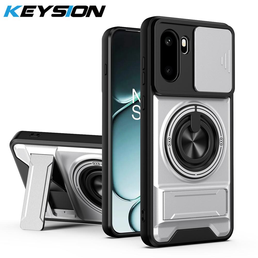 KEYSION Магнитный чехол для телефона для OnePlus 15R 5G 1+ Ace 6 6T Слайдер Защита камеры Вертикальная подставка Кольцо Ударопрочная задняя крышка