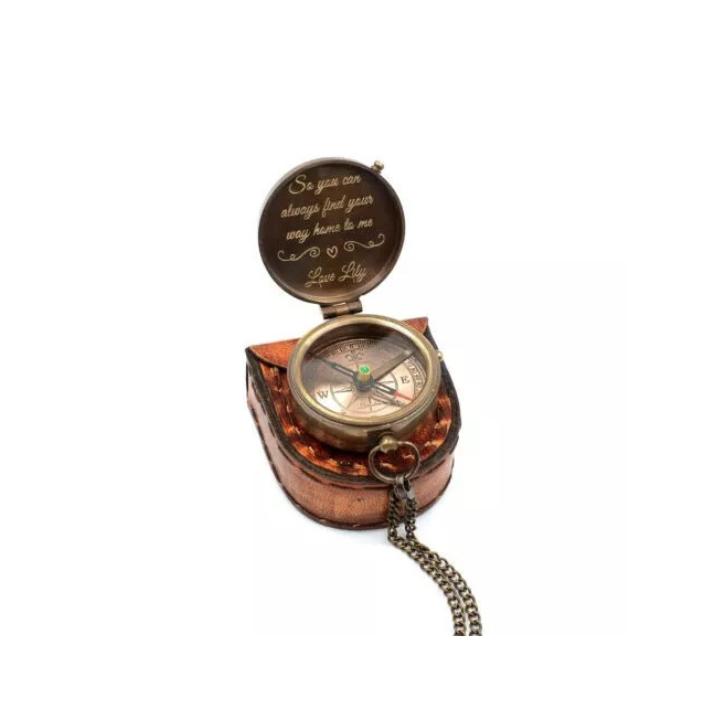 Compass with Engraving Leather Case Personalized Compass GiftF For Love