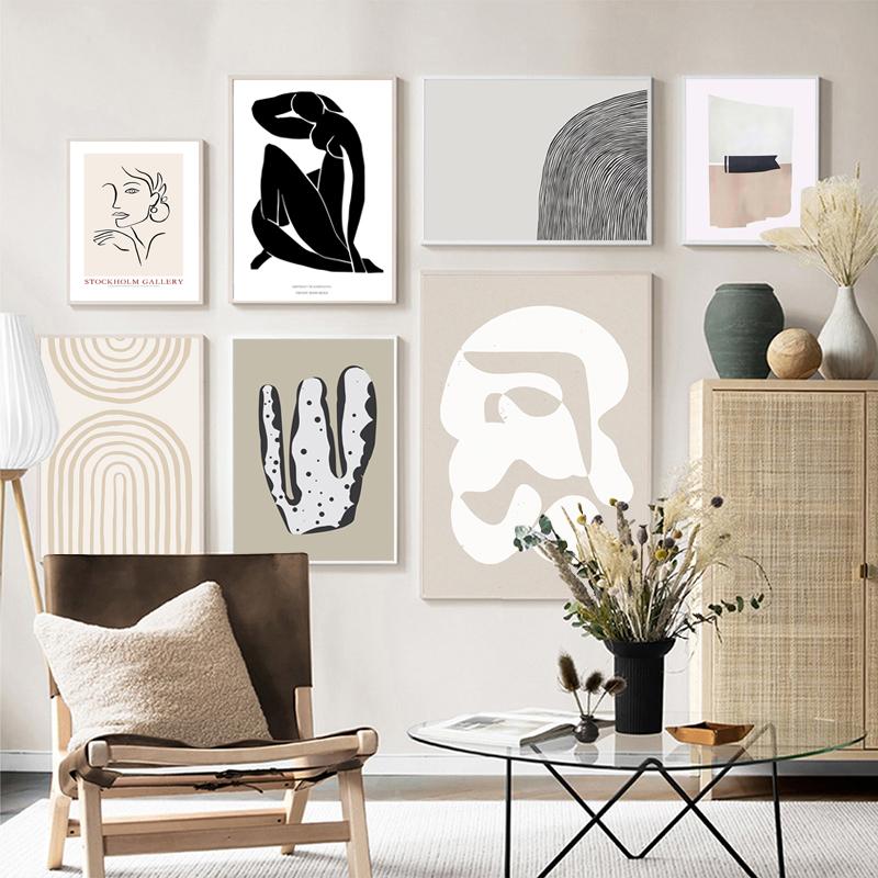 Абстрактная скандинавская модная картина в стиле бохо бежевого цвета, минималистичная картина на холсте, печать плакатов, настенные художественные фотографии, домашний декор для гостиной