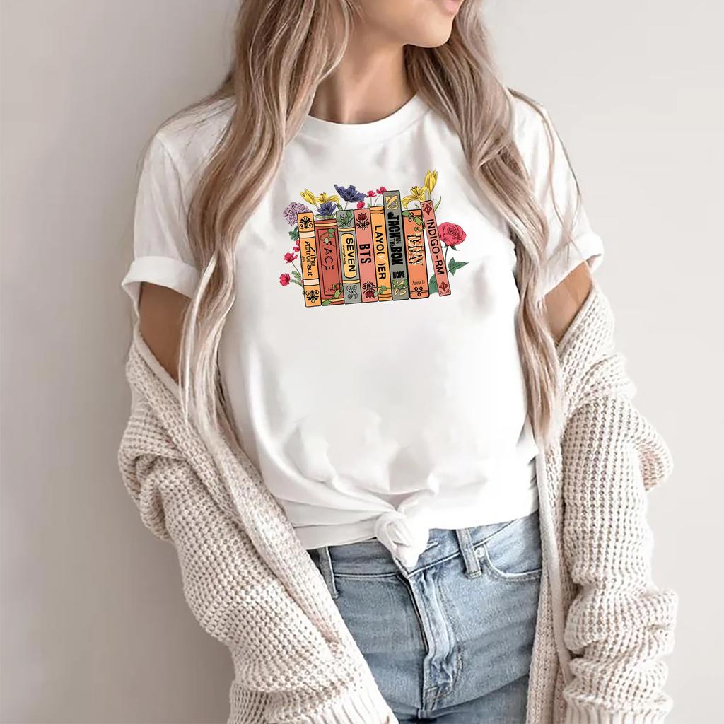 ZX TEE Футболка с сольным альбомом корейской поп-группы, Винтажная K-pop футболка, Армейская футболка, Женская футболка с альбомом 'Книга и цветок', Футболка Jungkook 'Seven'