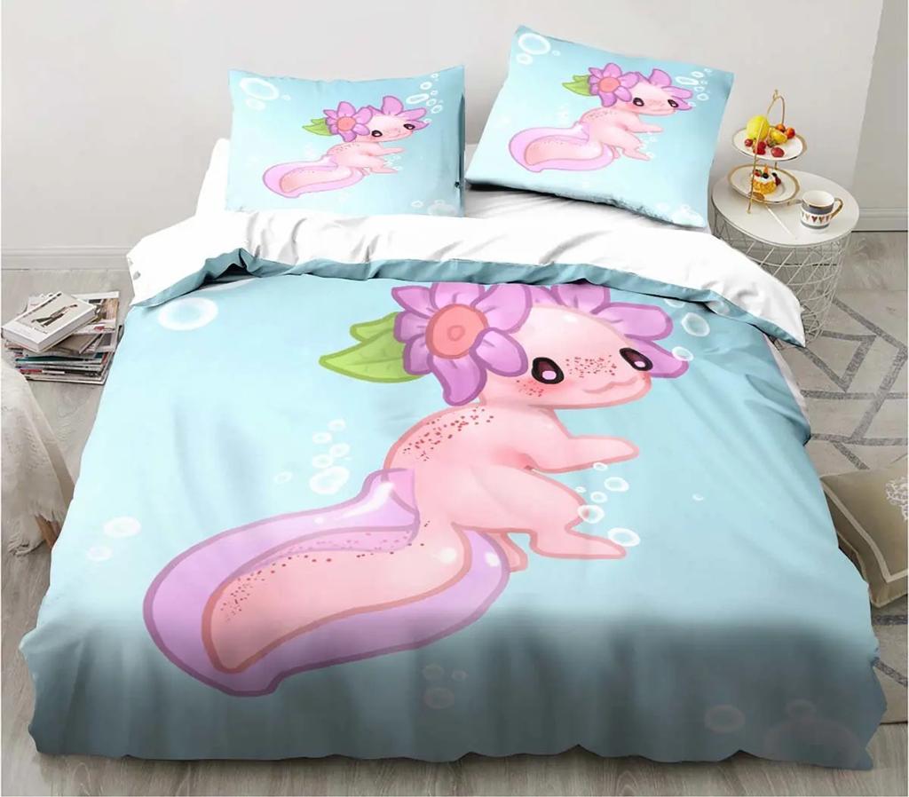 Cute Kawaii Axolotl Art Christmas Navidad Gift King Twin Double Child Customized Bedding Set Duvet Cover with Pillowcase 3 Piece