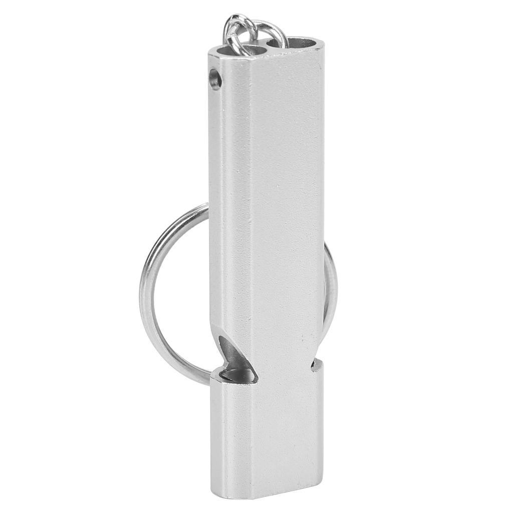Outdoor Survival Whistle with Keychain Aluminum Alloy Double Tubes Whistle Silver