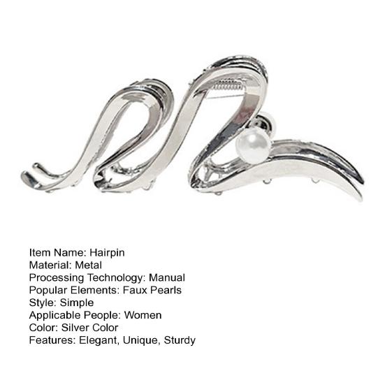Faux Pearl Hair Claw Clip Elegant Metal Hairpin Unique Sturdy Minimalistic Hairpin for Thin Hair Half Up Hairstyles
