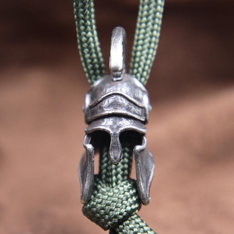 Outdoors EDC Tool Brass Spartan Roman Warrior Helmet Knife Beads Lanyard Pendant DIY Paracord Bead Woven Rope Bracelet Accessory