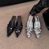 2024 Тонкий каблук Bling сексуальные женские тапочки мюли туфли платье вечерние сандалии летние шлепанцы повседневные дизайнерские роскошные серебристо-черные