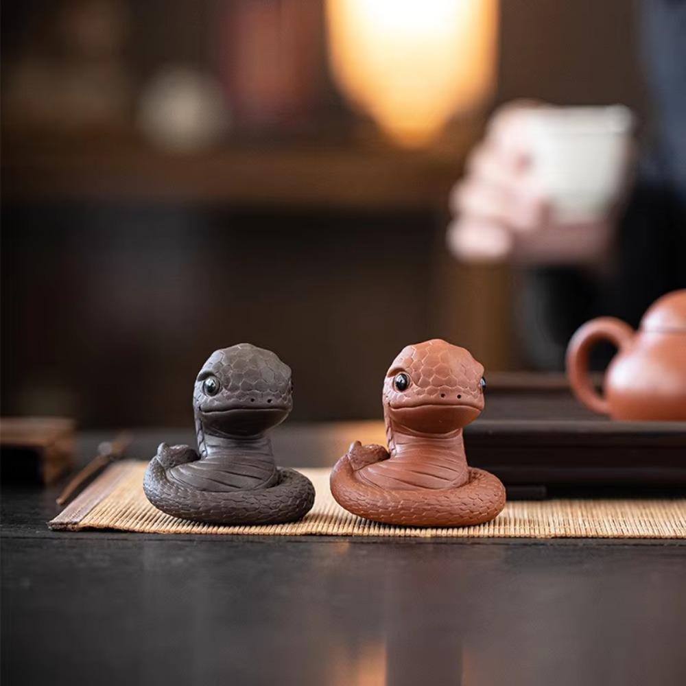 Статуэтка ручной работы в виде змеи со знаком зодиака из фиолетовой глины, чайная фигурка, украшение для рабочего стола, чайная фигурка в виде змеи со знаком зодиака, подарок для питомца